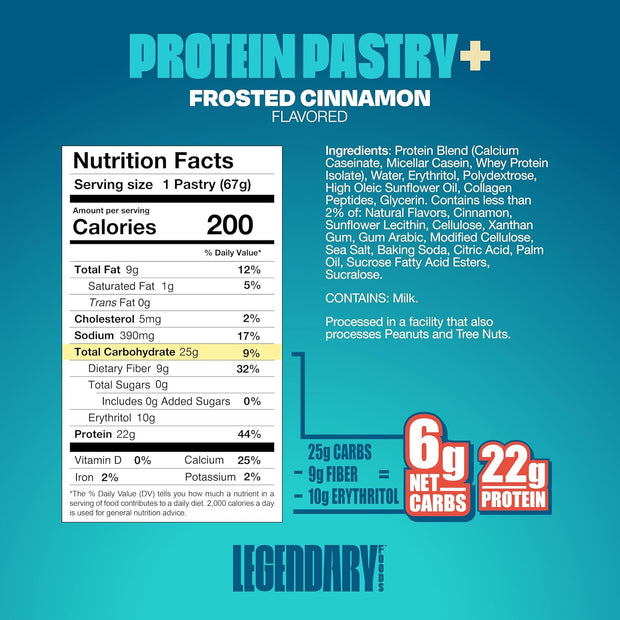 Legendary Foods 22 g Protein Pastry Bundle - Low Carb Meal Replacement Bar - Gluten Free Protien Snacks - Healthy Keto Snack Box - Low Sugar Energy Bars - Bariatric Diabetic Friendly 16 Pack