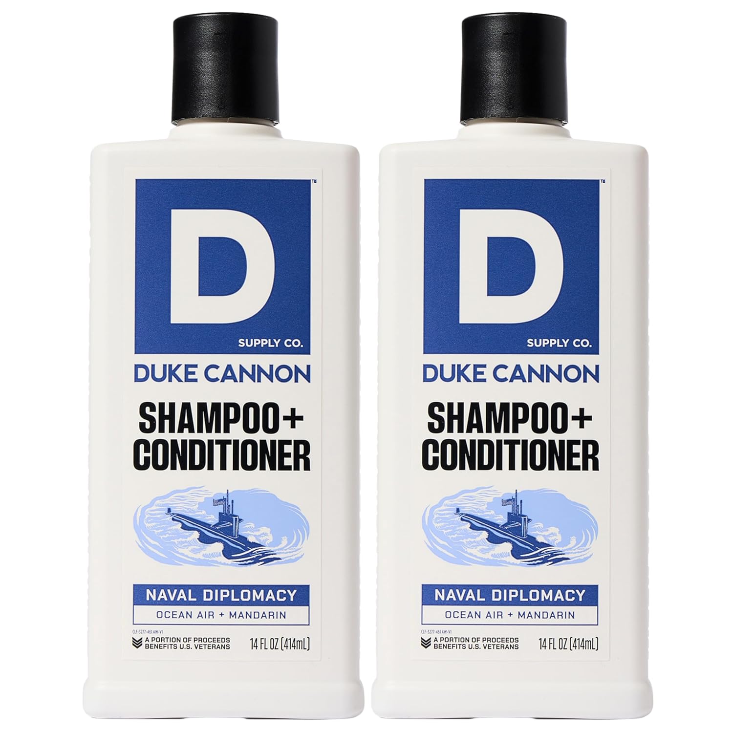 Duke Cannon Supply Co. 2-in-1 Hair Wash - Masculine Scent - Gentle Cleansing Hair Wash For Men - Stimulating Hair Shampoo & Conditioner - Strengthens Hair - Naval Diplomacy - 2 Pack (14 oz)