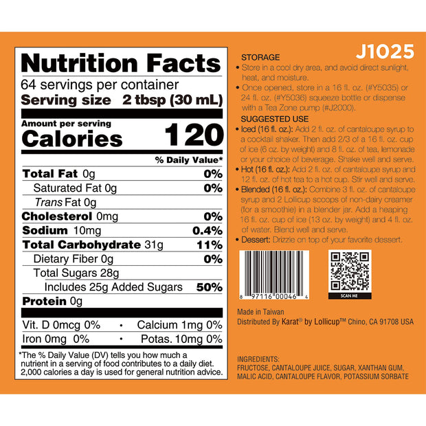 Tea Zone J1050 64 fl.oz Orange Syrup for Tea, Coffee, Sweets, Ice Cream, Cocktails Blending