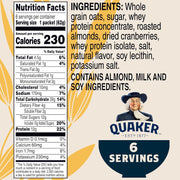 Quaker Protein Instant Oatmeal, Cranberry Almond, 12g Protein per Serving, Whole Grains, No Artificial Flavors, No Added Colors, 2.18 oz Packets, (6 Pack)