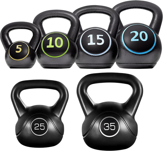 Yaheetech 6pcs Kettlebell Set HDPE Coated Kettlebells Weight Sets 5LB, 10LB, 15LB, 20LB, 25LB, 35LB Kettlebells for Home Fitness Gym