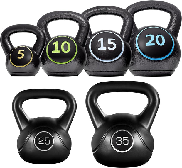 Yaheetech 6pcs Kettlebell Set HDPE Coated Kettlebells Weight Sets 5LB, 10LB, 15LB, 20LB, 25LB, 35LB Kettlebells for Home Fitness Gym