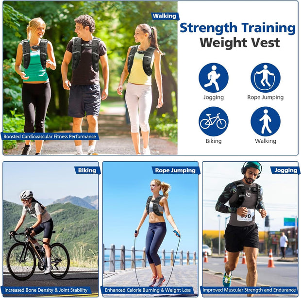 Weighted Vest for Woman Men,6lb/8lb/12lb/16lb/20Lb/25lb Weight Vest with Reflective Stripe Adjustable Buckle Strap Back Pocket Workout Strength Training Walking Jogging Running
