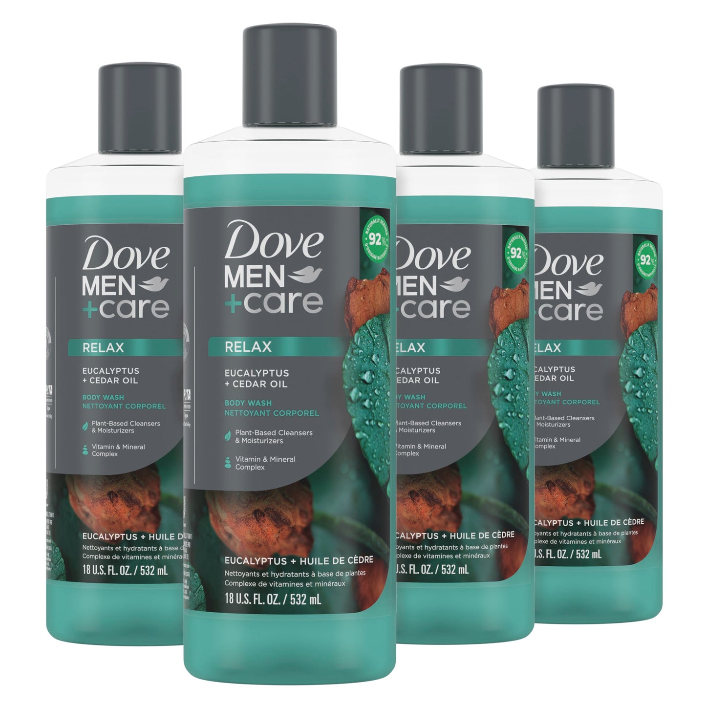 DOVE MEN + CARE Body 4 Count Wash Lime + Avocado Oil to Rebuild Skin in the Shower with Plant-Based Cleansers and Moisturizers 18 oz
