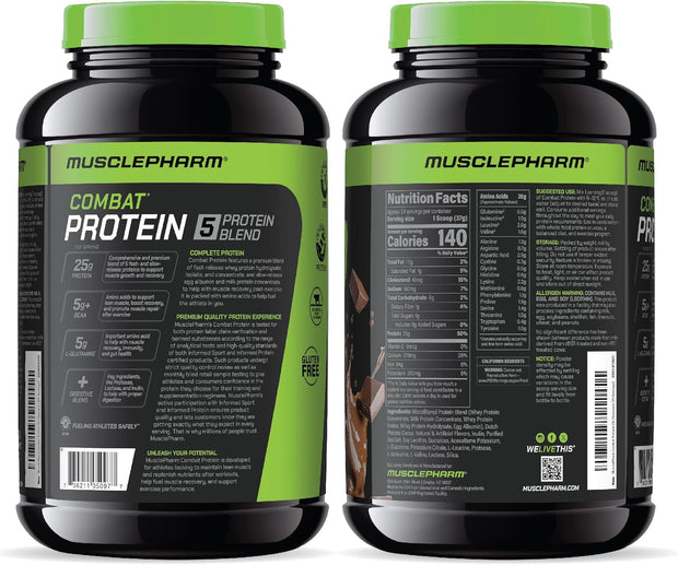 MusclePharm Combat Protein Powder, Chocolate Milk Flavor, Fuels Muscles for Productive Workouts, 5 Protein Sources Including Whey Protein Isolate & Egg Albumin, Gluten Free, 2 lb, 24 Servings