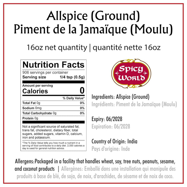 Spicy World Allspice Ground 16 Ounce - Huge 1 Pound Value Pack - All Spice Powder