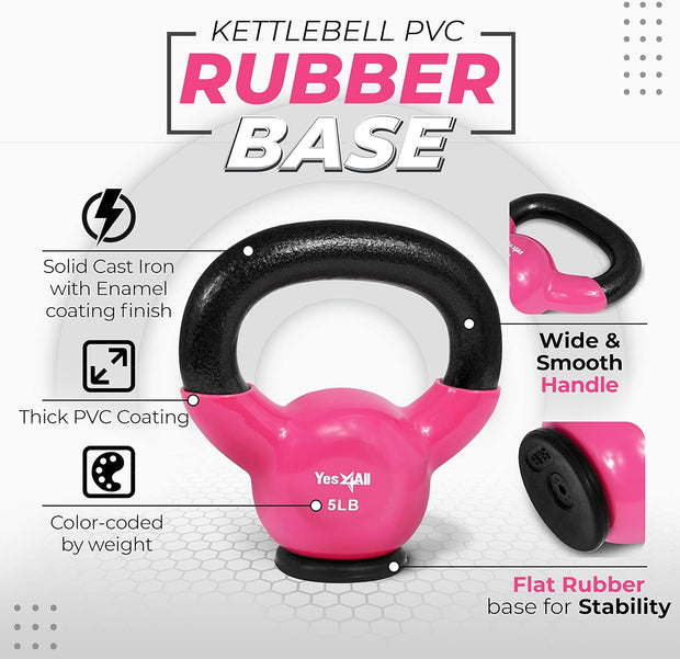 Yes4All Kettlebells Rubber Base, Kettlebell Set for Women, Strength Training Kettlebells Weights (10-65 lbs)