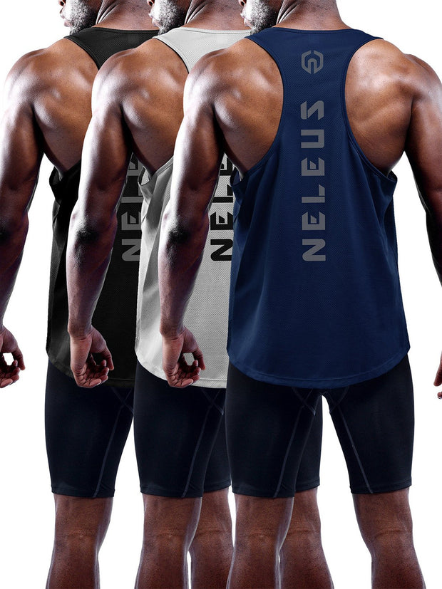 NELEUS Men's 3 Pack Dry Fit Y-Back Muscle Tank Top
