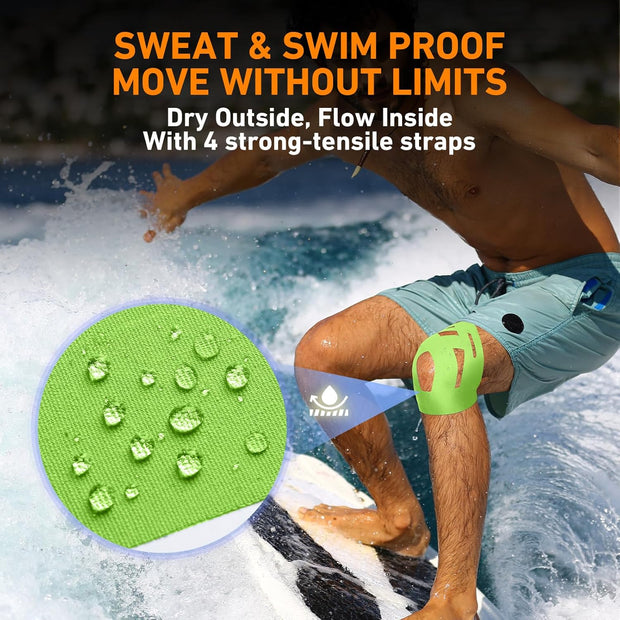 PreCut Kinesiology Tape for Knees, 12PCS Upgraded Waterproof KTQUICK Knee Tape for Knee Pain Relief Pre Cut, Original Cotton Athletic Knee Tape, Waterproof&Hypoallergenic Latex-Free for Sports (Black)