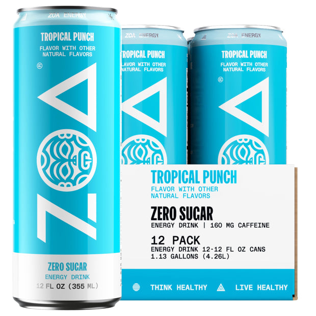 ZOA Zero Sugar Energy Drinks, Pineapple Coconut - Sugar Free with Electrolytes, Healthy Vitamin C, Amino Acids, Essential B-Vitamins, and Caffeine from Green Tea - 16 Fl Oz (12-Pack)