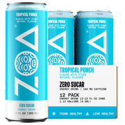 ZOA Zero Sugar Energy Drinks, Tropical Punch - Sugar Free with Electrolytes, Healthy Vitamin C, Amino Acids, Essential B-Vitamins, and Caffeine from Green Tea - 16 Fl Oz (12-Pack)