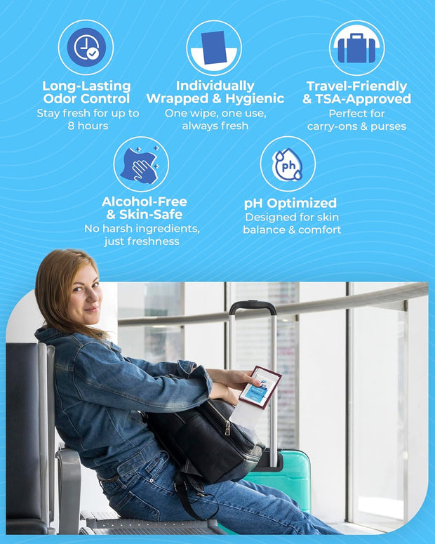 Underarm Wipes for Men & Women – Compact, TSA-Approved, & Convenient Travel Wipes for On-the-Go Freshness - Deodorant Wipes Individually Wrapped – 10 Packs