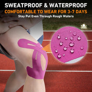 PreCut Kinesiology Tape for Knees, 12 PCS Waterproof KTQUICK Knee Tape for Knee Pain Relief Pre Cut, Original Cotton Athletic Knee Tape, Waterproof & Hypoallergenic Latex-Free for Sports (Black)