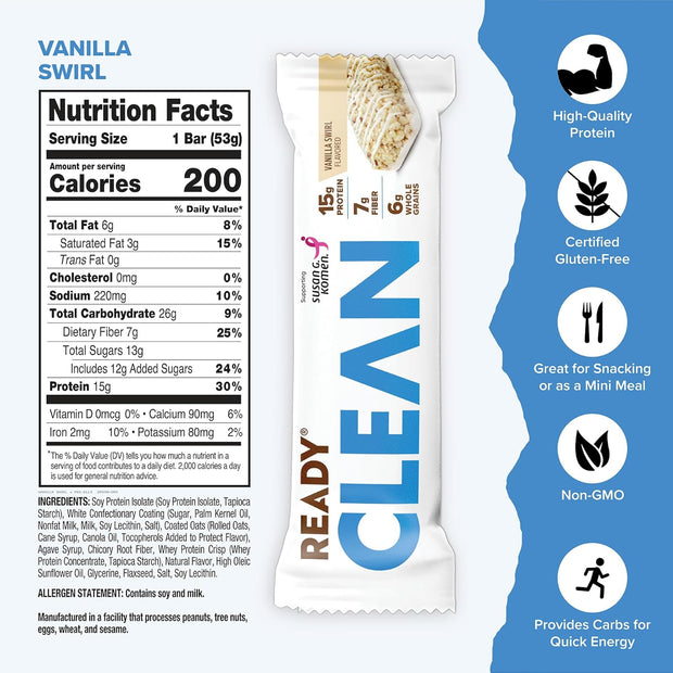 Ready® Protein Bars - Nut Free Bundle - Dark Chocolate Sea Salt + Chocolate Chip + Vanilla Swirl + Mint Chocolate Chip Bundle (3-Packs of 12, 1-Pack of 5, 41 Total)