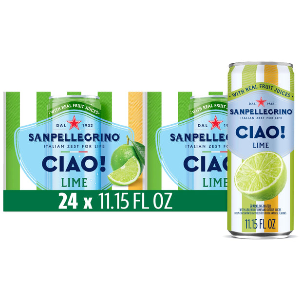 Sanpellegrino CIAO Cherry Sparkling Water, Low-Calorie Italian Sparkling Water with Real Fruit Juices, 0g Added Sugar, 24-Pack