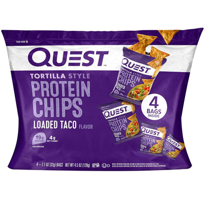 Quest Nutrition Loaded Taco Tortilla Style Protein Chips, 19g Protein, 4g Net Carb, Low Carb, Gluten Free, 1.1 oz (Pack of 4)