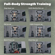 Major Fitness Drone2 Smith△ Machine – All-in-One Home Gym Squat Rack with Weight Bar, Dual LAT Pull-Down Systems & Cable Crossover Machine for Full-Body Workouts