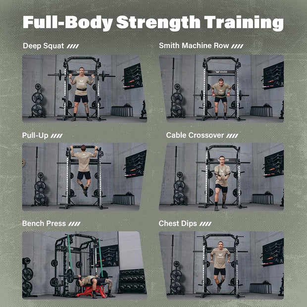 Major Fitness Drone2 Smith△ Machine – All-in-One Home Gym Squat Rack with Weight Bar, Dual LAT Pull-Down Systems & Cable Crossover Machine for Full-Body Workouts