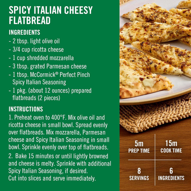 McCormick Perfect Pinch Seasoning, Spicy Italian, For Adding Italian Flavor with a Kick to Pizza, Pasta, Dressings & Sauces, 3.88 oz