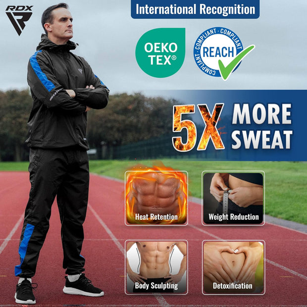 RDX Sauna Suit Weight Loss, REACH OEKO TEX 100 CERTIFIED, Sweat Jacket with Hood, Body Slimming Fitness Workout Men Women