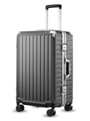 LUGGEX Checked Suitcase with Spinner Wheels, 28 Inch Aluminum Frame Zipperless Polycarbonate Hard Shell Suitcase, Charcoal Metallic