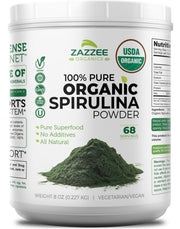 Zazzee Organic Spirulina Powder, 2.2 Pounds (1 KG), USDA Certified, 303 Servings, Kosher, 100% Pure, Non-Irradiated, Mess-Free Wide Mouth Container, Fresh Smell and Neutral Taste, Non-GMO, Gluten-Free