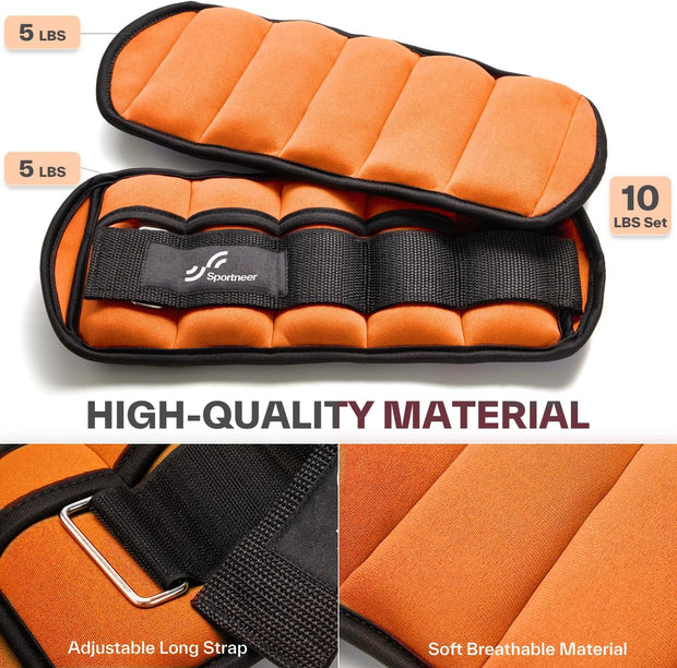 Sportneer Adjustable Ankle Weights 1 Pair 2 4 6 8 10 Lbs Leg Weight Straps for Women Men, Weighted Ankle Weights Set for Gym,Fitness, Workout,Walking, Jogging,1-5 lbs Each Ankle, 1 Pair 2-10 lbs