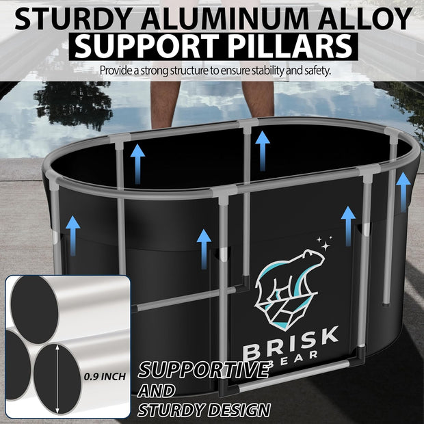 XL Oval Ice Bath Tub for Athletes with Cover by Brisk Bear - Extra Large Cold Plunge Tub for Recovery - Ice Bath Plunge Pool with Digital Timer - Cold Plunge to Soothe Muscles - Black Ice Tub