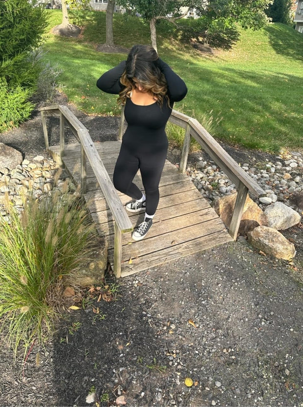 Sunzel Long Sleeve Bodysuits One Piece Jumpsuit for Women with Square Neck and Butt Scrunch Leggings Seamless Ribbed Rompers