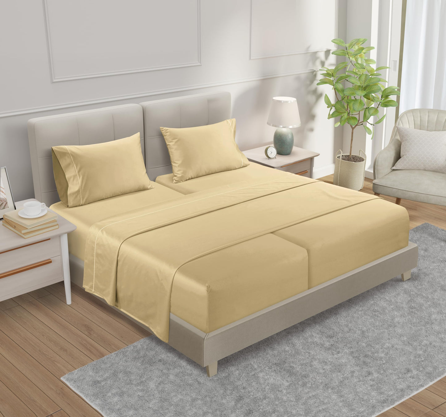 100% Egyptian Cotton Sheets King Size Sheets Set with Fully Elasticated Fitted Sheet & Pillowcase sets, 800 TC Hotel Collection Deep Pocket King Sheet Set, No Pill Soft Breathable Luxury White Bedding