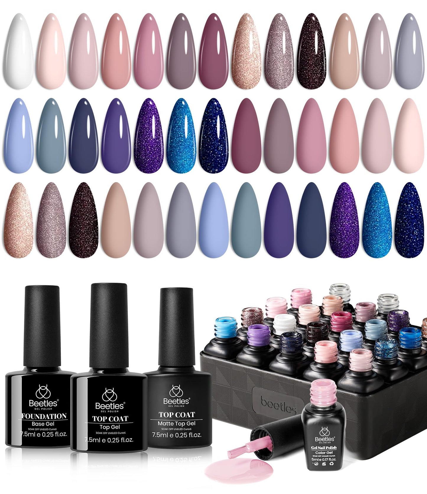 Beetles Cat Eye Gel Nail Polish Set-36 Colors Red Purple Brown Green Burgundy Magnetic Gel Nail Polish with Base Gel Glossy Matte Top Coat Magnet,Soak off UV Nail Gel DIY Nail Art Gift for Women