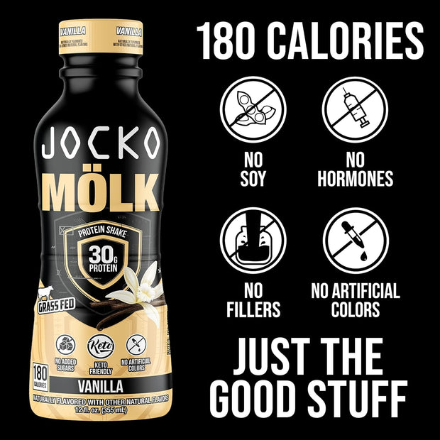 Jocko Fuel Mölk RTD Protein Shakes Bundle - Vanilla & Sweet Cream Coffee (Pack of 24)