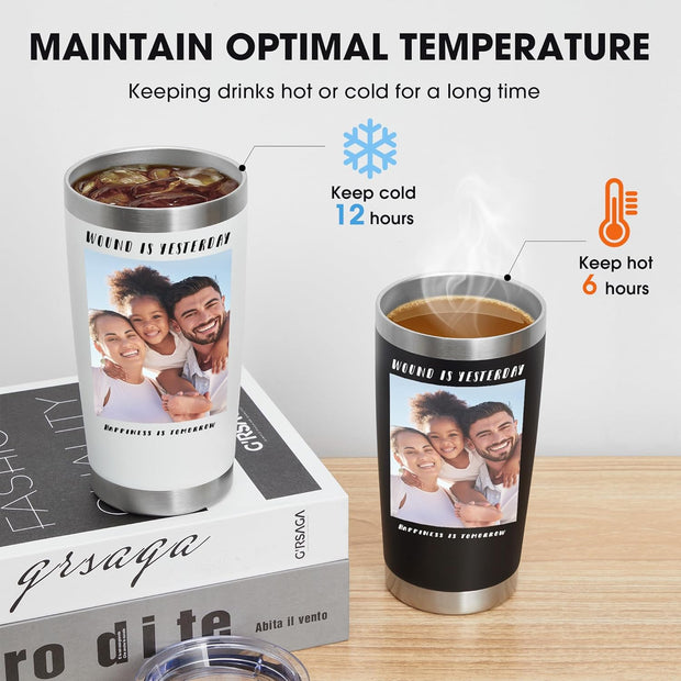 Personalized Custom Tumbler Print in USA 20oz Stainless Steel Coffee Cup with Lid & Straw Double Wall Insulated Tumbler with Colorful Text Logo Photo