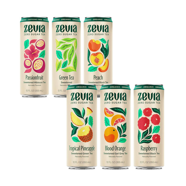 Zevia Organic Sugar Free Iced Tea, Tea Refresher Variety Pack, 12 Ounce Cans (Pack of 12)