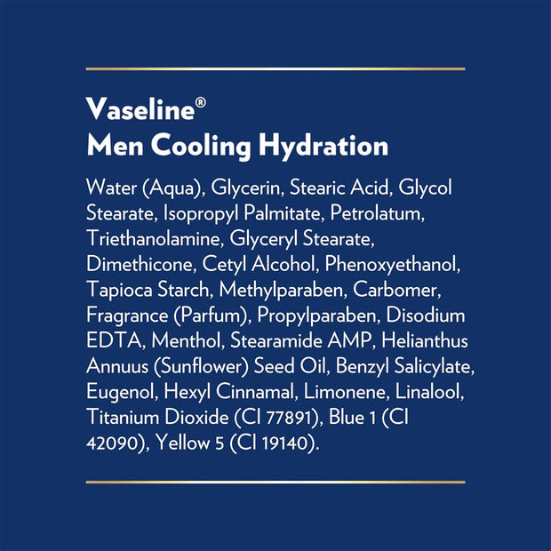 Vaseline Men Cooling Hydration 3-in-1 4 Pack for Dry Skin Face, Hands & Body Lotion for Men with Menthol & Ultra-Hydrating Lipids 20.3 oz