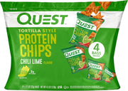 Quest Nutrition Chili Lime Tortilla Style Protein Chips, 20g Protein, 3g Net Carbs, Low Carb, Gluten Free, 1.1 oz (Pack of 4)