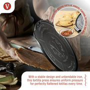 Victoria 8-Inch Cast Iron Tortilla Press HD Spherrous, Commercial-Grade Cast Iron Tortilla Maker, Roti Press, Pataconera Seasoned with Flaxseed Oil, Made in Colombia, Black
