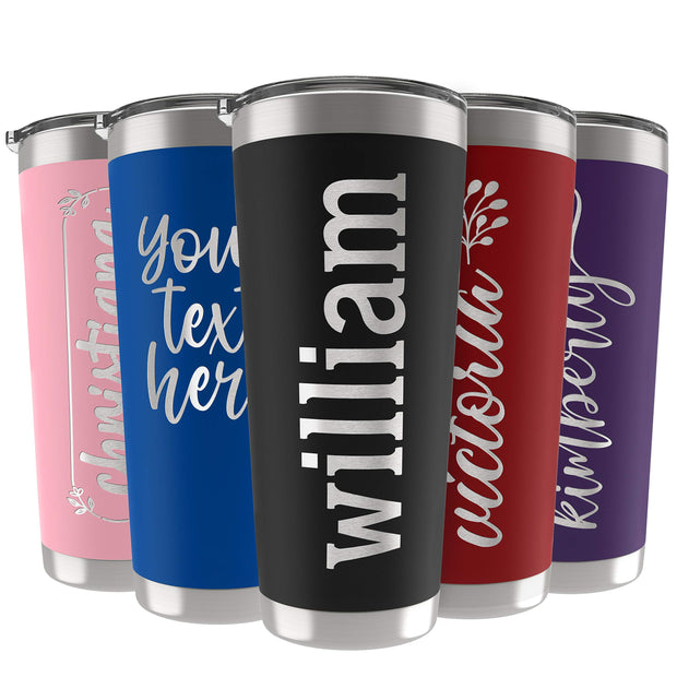 Personalized Tumblers, Stainless Steel 20 oz Tumbler w/Lid | 13 Designs | Personalized Cups Double Walled Insulated Coffee Cup for, Gym, Fitness | Hot and Cold Drink Use - Black