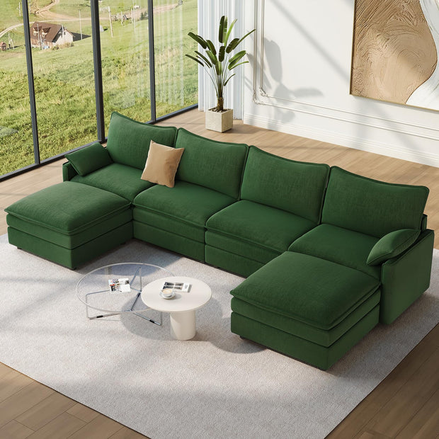Vesgantti 108" Modular Sectional Sofa, Comfy Cloud Couch with Movable Ottoman Deep Seat Chenille L Shaped Modular Sofa, Sectional Couches for Living Room, Bedroom and Apartment, Beige