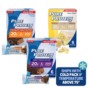 Pure Protein Bars, Chewy Chocolate Chip, Chocolate Deluxe, Chocolate Peanut Butter - Box of 6-3 Boxes - 1 Box of each flavor