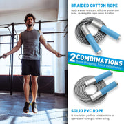 Weighted Jump Rope for Men, Women (1.5LB) - Alloy Steel Handles, Speed Skipping Rope, Gym,Indoor/Outdoor - Fitness, Workout, Boxing - Solid PVC & Cotton Rope