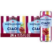 Sanpellegrino CIAO Cherry Sparkling Water, Low-Calorie Italian Sparkling Water with Real Fruit Juices, 0g Added Sugar, 24-Pack