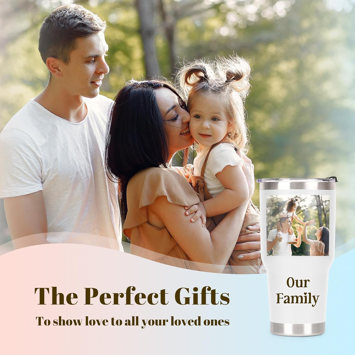 Personalized Tumbler with Picture Text, Custom Photo Coffee Tumbler 30oz Insulated Stainless Steel Custom Mug Cup Gift for Dad Mom Women Men Mothers Day Birthday Anniversary Christmas