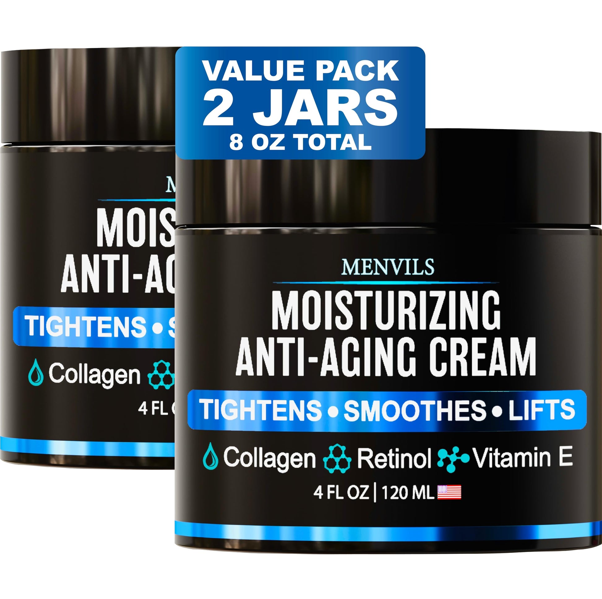 Mens Face Moisturizer Cream - Anti Aging & Wrinkle for Men with Collagen, Retinol, Vitamins E, Jojoba Oil - Face Lotion - Age Facial Skin Care - Eye Wrinkle - Day & Night - 4 oz