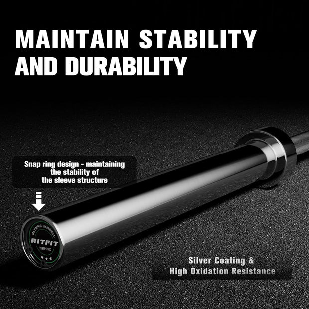 RITFIT 7FT Olympic Barbell for Strength and Weightlifting Training - 2 Inch Olympic Bar for Squat, Deadlift, Bench Press, Curl, Overhead Press - 500lbs/1000lbs/1500lbs Capacity