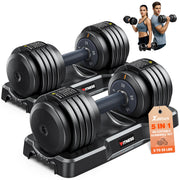 XDDIAS Adjustable Dumbbell Set of 2-25LB/55LB Set-1Sec Adjustable Dumbbell Weights-5 in 1 Free Weights Dumbbells Set with Effortless Tray/No-Slip Handle-Compact Size for Women/Men at Home Gym