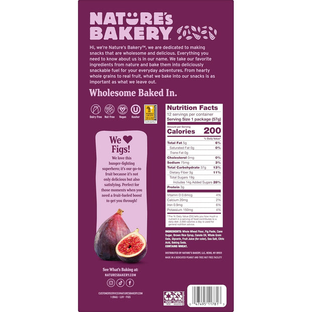 Nature’s Bakery Whole Wheat Fig Bars, Original Fig, Real Fruit, Vegan, Non-GMO, Snack bar, 1 box with 12 twin packs (12 twin packs)