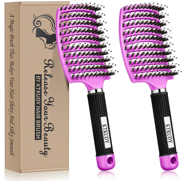 KTKUDY Detangling Brush Getting Knots Out without Pain - Boar Bristles HairBrush Make Hair Shiny & Healthier Vented Detangler Brush for Women Men Kids Wet and Dry Hair (Gold & Green)