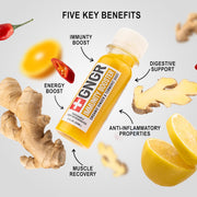 +GNGR Immunity Booster Organic Ginger and Turmeric Shot - Cold Pressed Ginger Shots with Turmeric, Cayenne Pepper, Orange, Lemon for All Natural Immune & Digestive Support (2 Oz, Pack of 12)