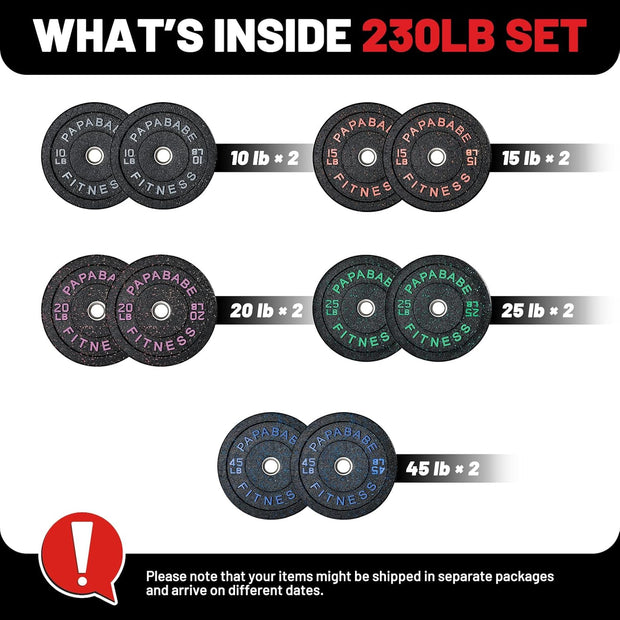 Papababe Weight Plates, 2-Inch Weights Plates Set, Floor Protective Rubber Weight Plates, 10-600lbs Bumper Plates for Barbell Strength Training & Weightlifting (Single/Pair/Full Set)